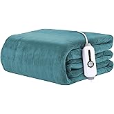 BRILLIO Electric Heated Blanket 50"x60" Throw Size Coral Fleece - 4 Heat Settings & 3H Auto Shut Off, Fast Heating, Machine Washable for Bed, Couch, Office - Teal