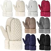 Janmercy 8 Pairs Winter Mittens for Women Warm Knit Fleece Cozy Thick Thermal Wool Gloves Gifts for Cold Weather