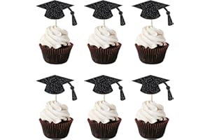 Leetaivie 24pcs Graduation Cupcake Topper - Black Glitter Graduation Cap Graduation Diploma Cupcake Topper- Class Of 2025 Graduation Party Cake Decorations (Black Glitter)