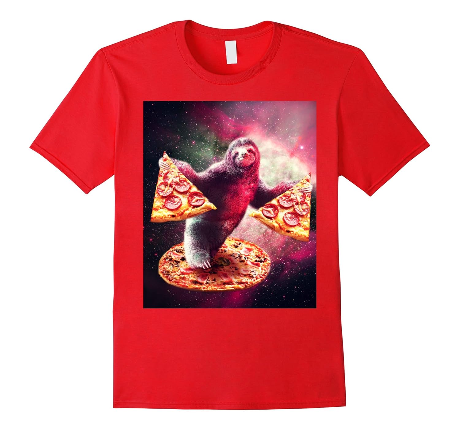 Funny Space Sloth With Pizza T-Shirt-Rose