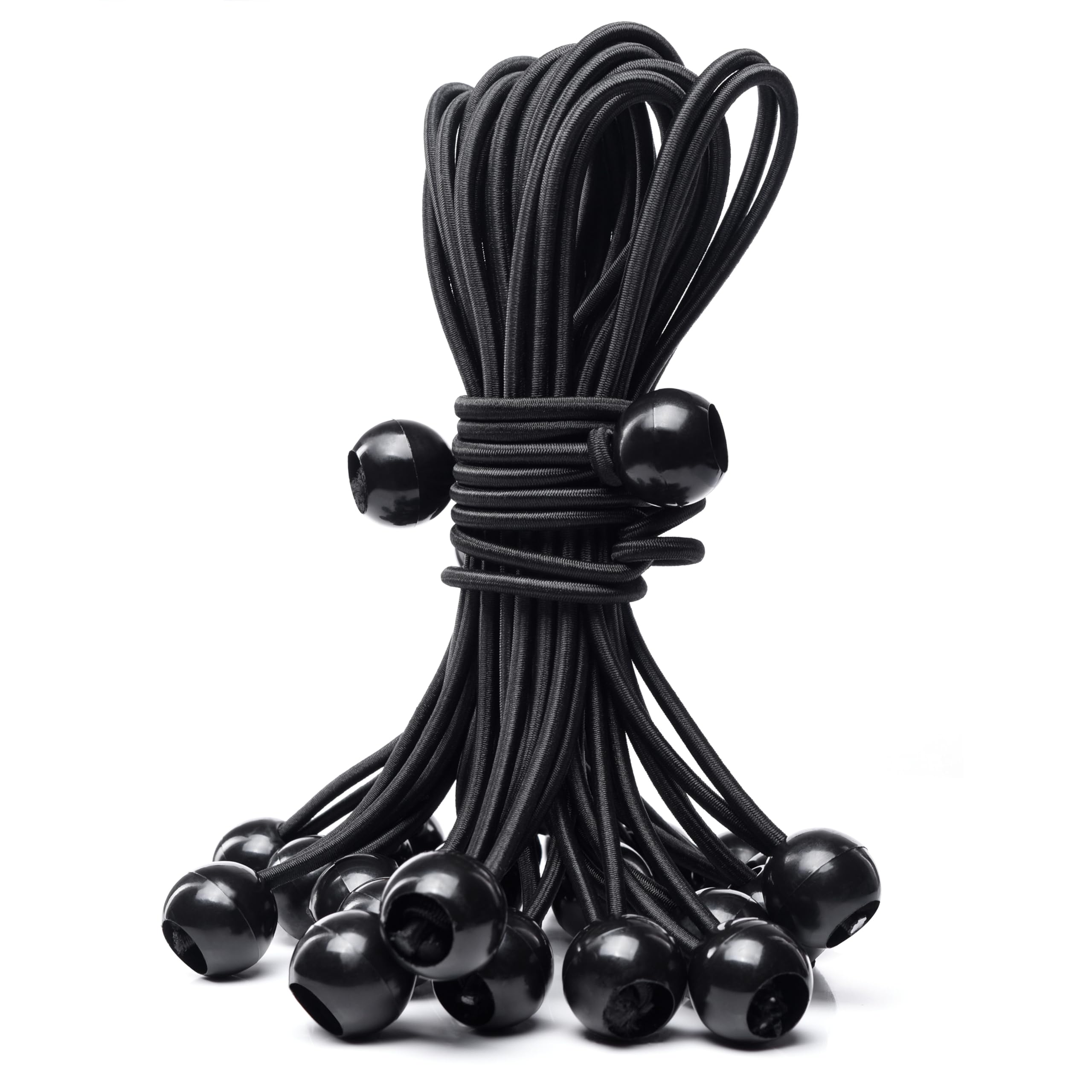 25Pack Length 8" Bungee Cord Ties, Ball Bungee Straps Tarp Tie-Down, Elastic Cord Shock Rope for Outdoor Camping Tarp Clip Tent Canvas Tarpaulin Flag Pole Heavy-Duty Versatile Organize Secure Accessoy