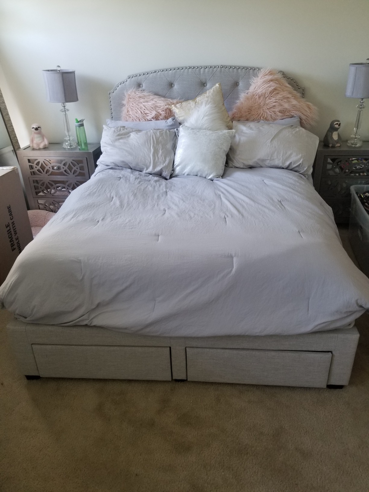 42/mo Finance DG Casa Argo Tufted Upholstered Panel Bed Frame with