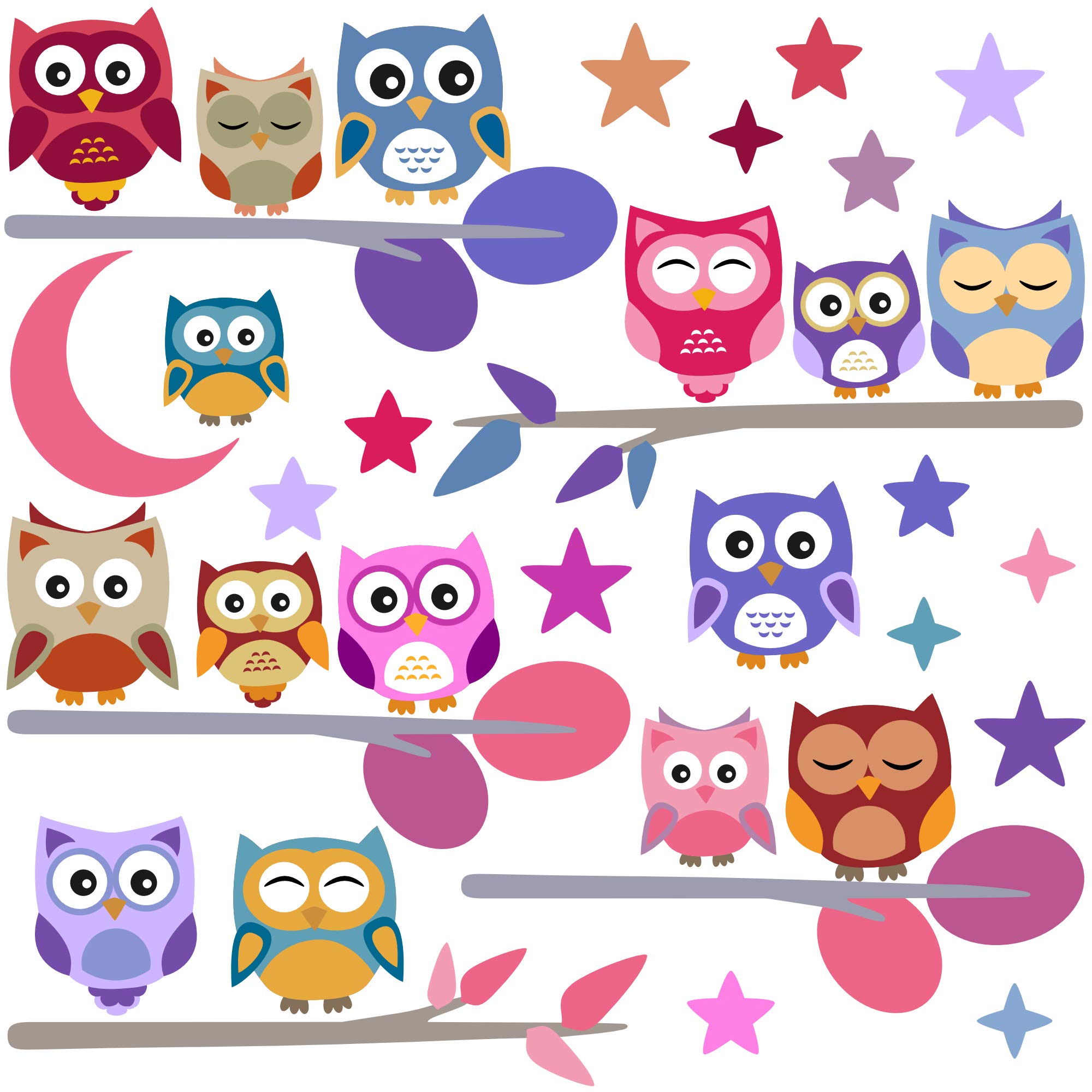 PREMYO Owls Wall Stickers Kids - Nursery Decor Easy to Apply - Decals for Bedrooms for Girls Boys