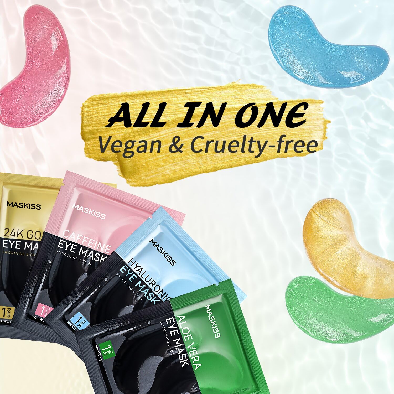 Maskiss Under Eye Patches(25 Pairs), 24K Gold, Caffeine, Hyaluronic Acid, Aloe Vera Eye Masks for Dark Circles Puffy Eyes Undereye Bags, Eye Skin Care Gift Set for Bachelorette Party Favors