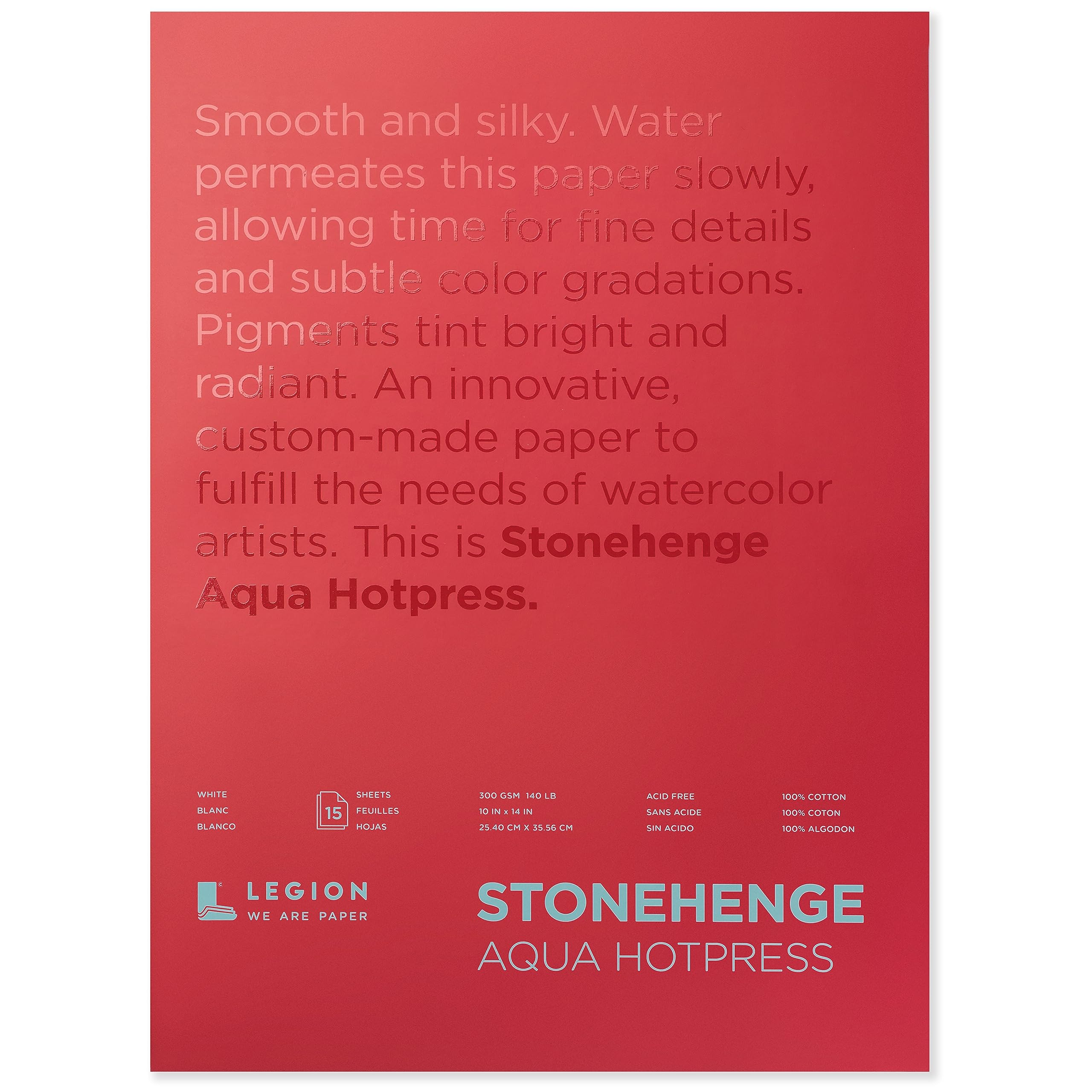 Legion Stonehenge Aqua Watercolor Block, 140lb. Hot Press, 9 X 12 inches, White, 15 Sheets (L21-SQH140WH912)