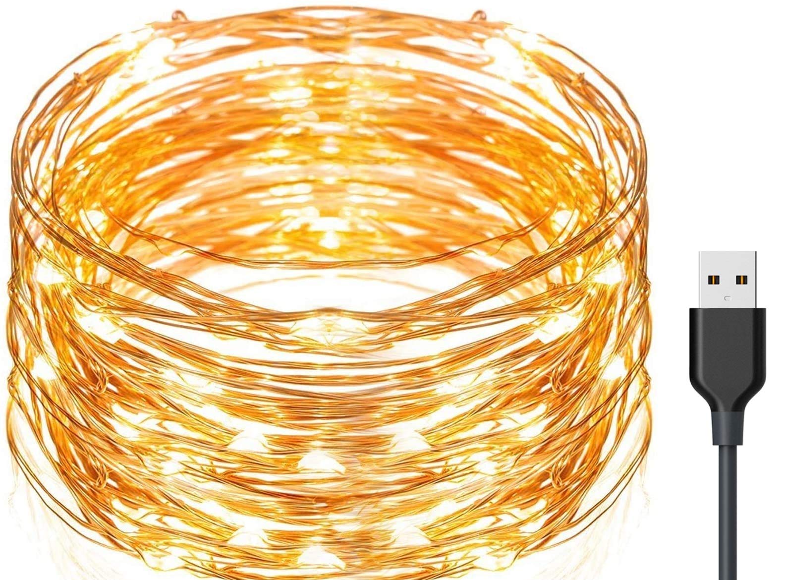 Exporee Led Fairy Lights, 20m Copper String Lights 200 LEDs USB Powered, Waterproof Fairy Copper Wire Lights for Fence Patio Garden Tree Christmas Party Wedding, Warm White