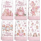 HEIFAM Christmas Kitchen Towels 6 PCS, Christmas Hand Towel for Bathroom, Pink Kitchen Towels Gingerbread Man, Pink Gingerbread Christmas Decor, Holiday Dish Towel, Housewarming Gift, 17 X 26In