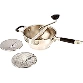 ExcelSteel Food Mill W/3 Grinding Sizes, 17" x 8.25" x 3.75", for Versatile Textures in Soups, Sauces, and Foods, Medium