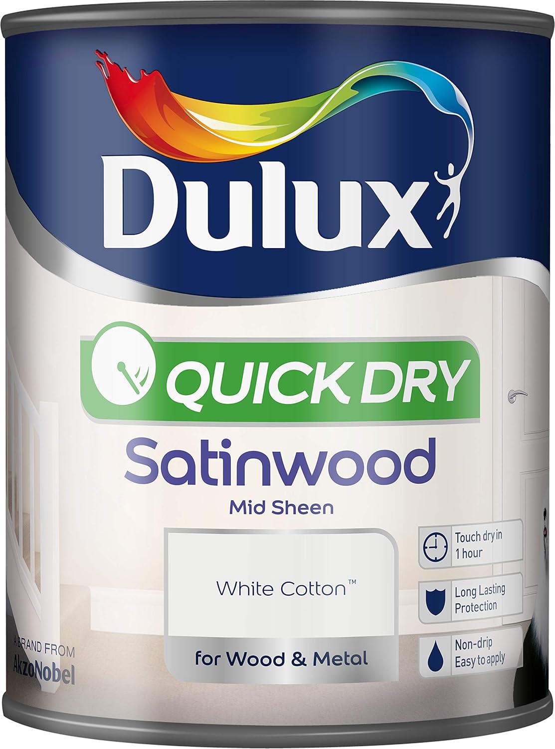 Dulux Quick Dry Satinwood Paint For Wood And Metal White Cotton 750Ml