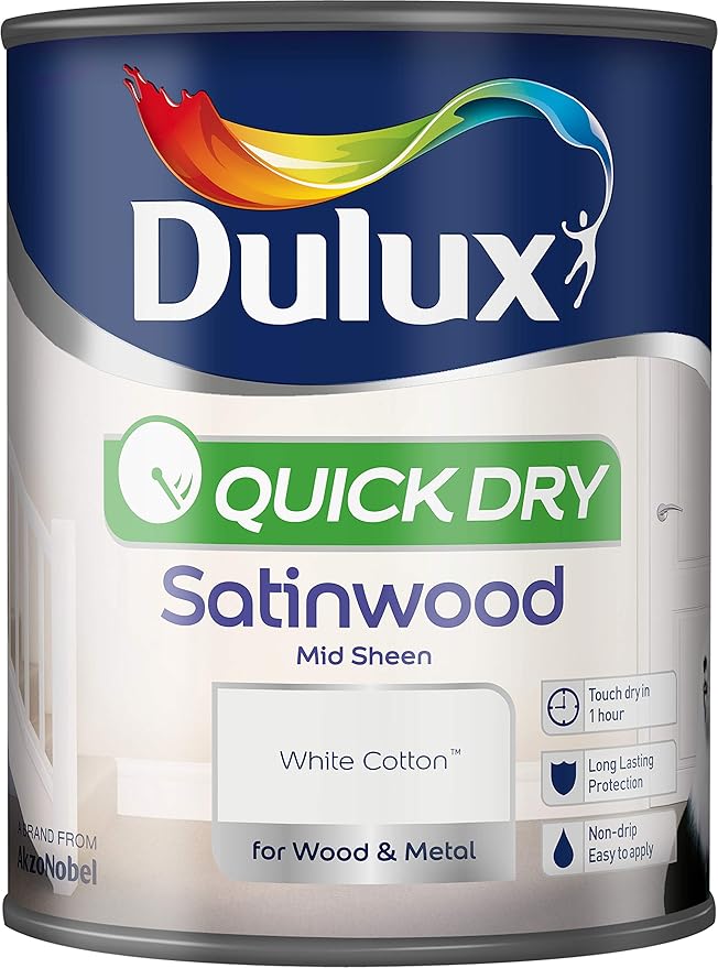 Dulux Quick Dry Satinwood Paint For Wood And Metal White Cotton 750Ml