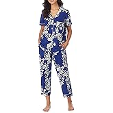 Bed Head PJs Womens Matching Pajamas - Soft Organic Cotton Button Down PJ Shirt & Cropped Pants Set - Loungewear & Sleepwear
