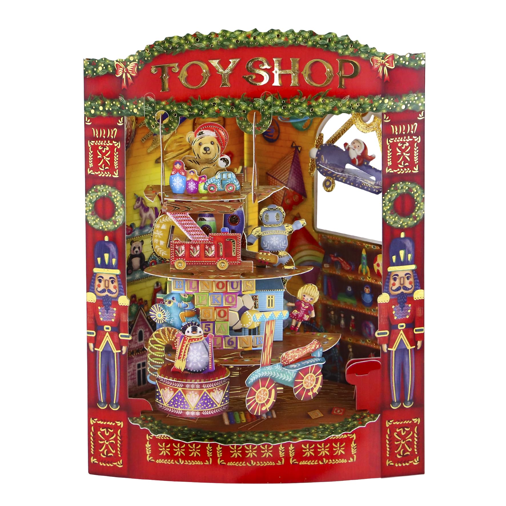 SANTORO Swing Card, Christmas 3D Pop Up Greeting Card - Christmas Toy Shop - For Kids, Family, Festive, Seasonal, Xmas