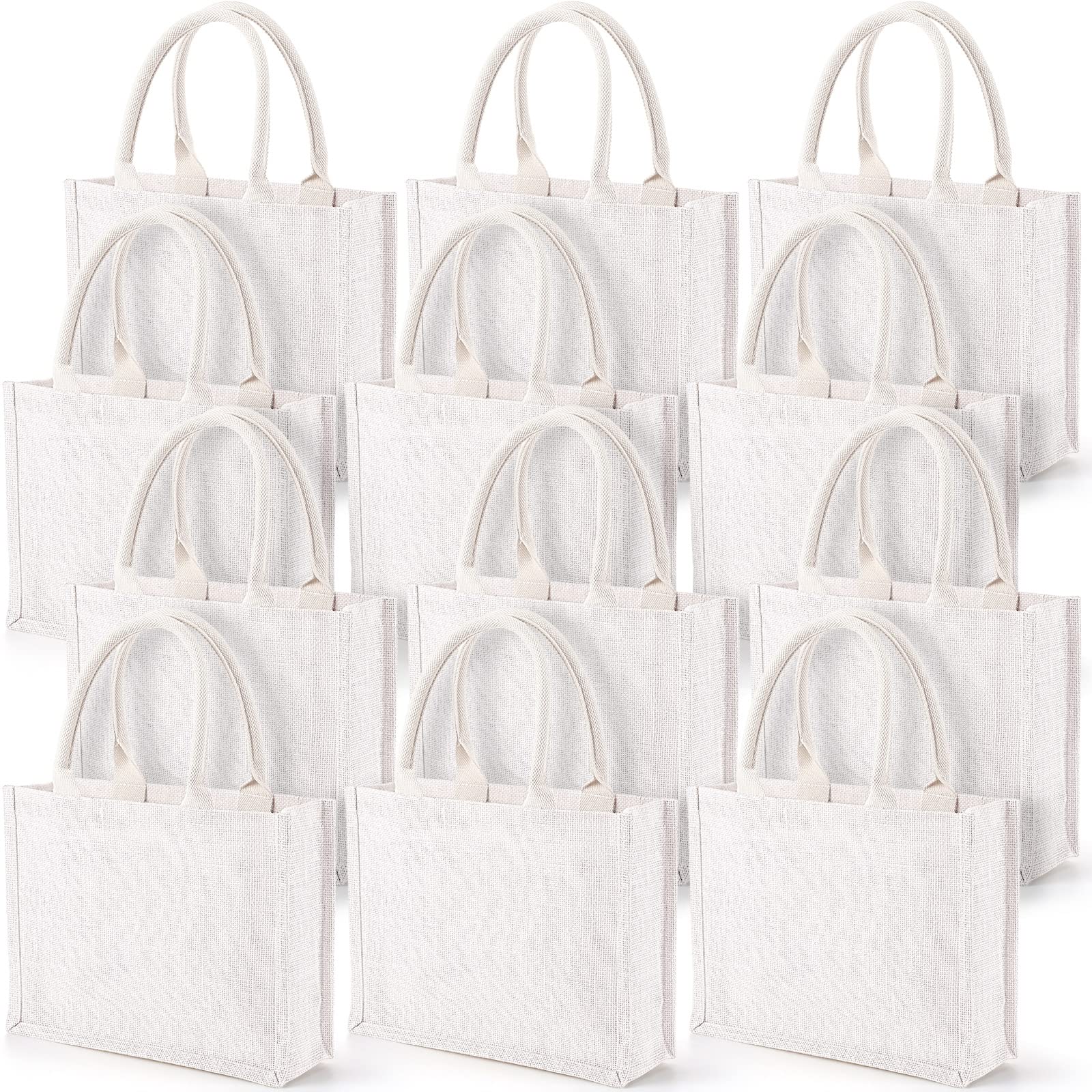 Photo 1 of Reginary 12 Pieces Bridesmaid Gift Bags with Handles Burlap Jute Tote Bulk Reusable DIY Craft Blank Gift Bags for Wedding Bridesmaid, 12.2 x 3.9 x 9.8 Inch