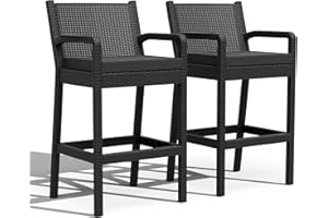 Patio Bar Stools Set of 2,Bar Stools with Arms & Cushions,Set of 2 All-Weather Black Wicker Outdoor Bar Height Chairs,for Pat