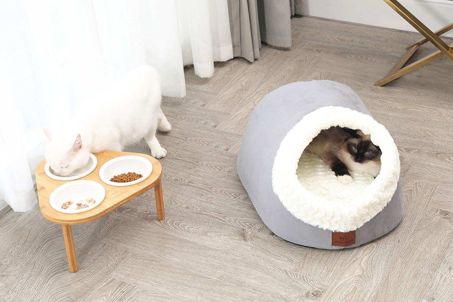 Miss Meow Cat Bed Cave Shape Two Way Conversion Faux Suede 18”x14”x12” Gray : Pet Supplies
