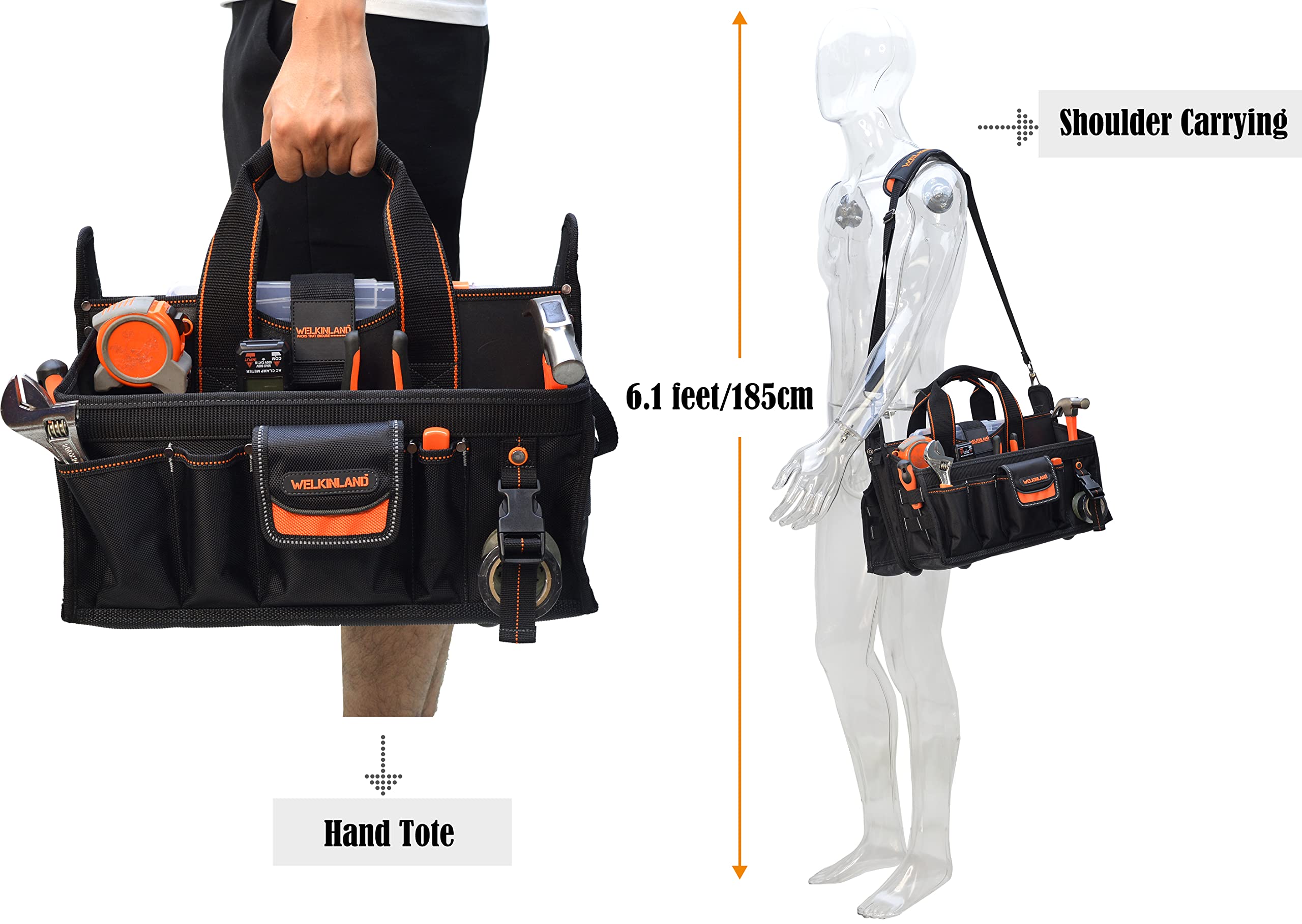 WELKINLAND 19-POCKETS Tool tote, HVAC tool bags organizer, Heavy-Duty electrician tools bag, Tool tote bag w/socket organizer tool boxes, Stay-Up maintenance tools bags