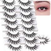 Losha Lashes Wispy False Eyelashes Natural Look Cat Eye Lashes 8 Pairs Faux Mink Lashes with Clear Band Soft Lightweight Fake