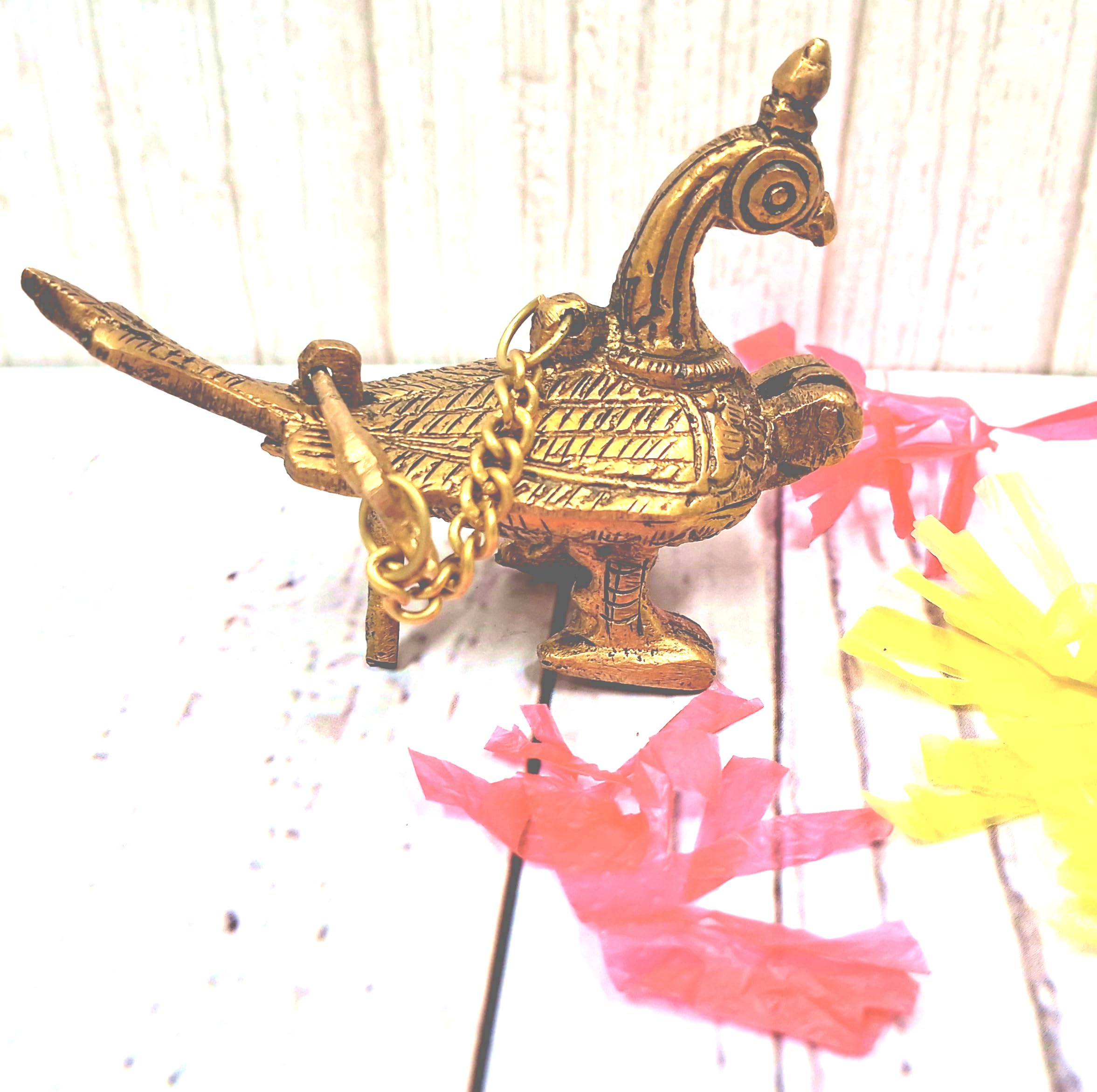 Purpledip Brass Sindoor Box: Peacock Design Temple Kumkum Holder (11987)