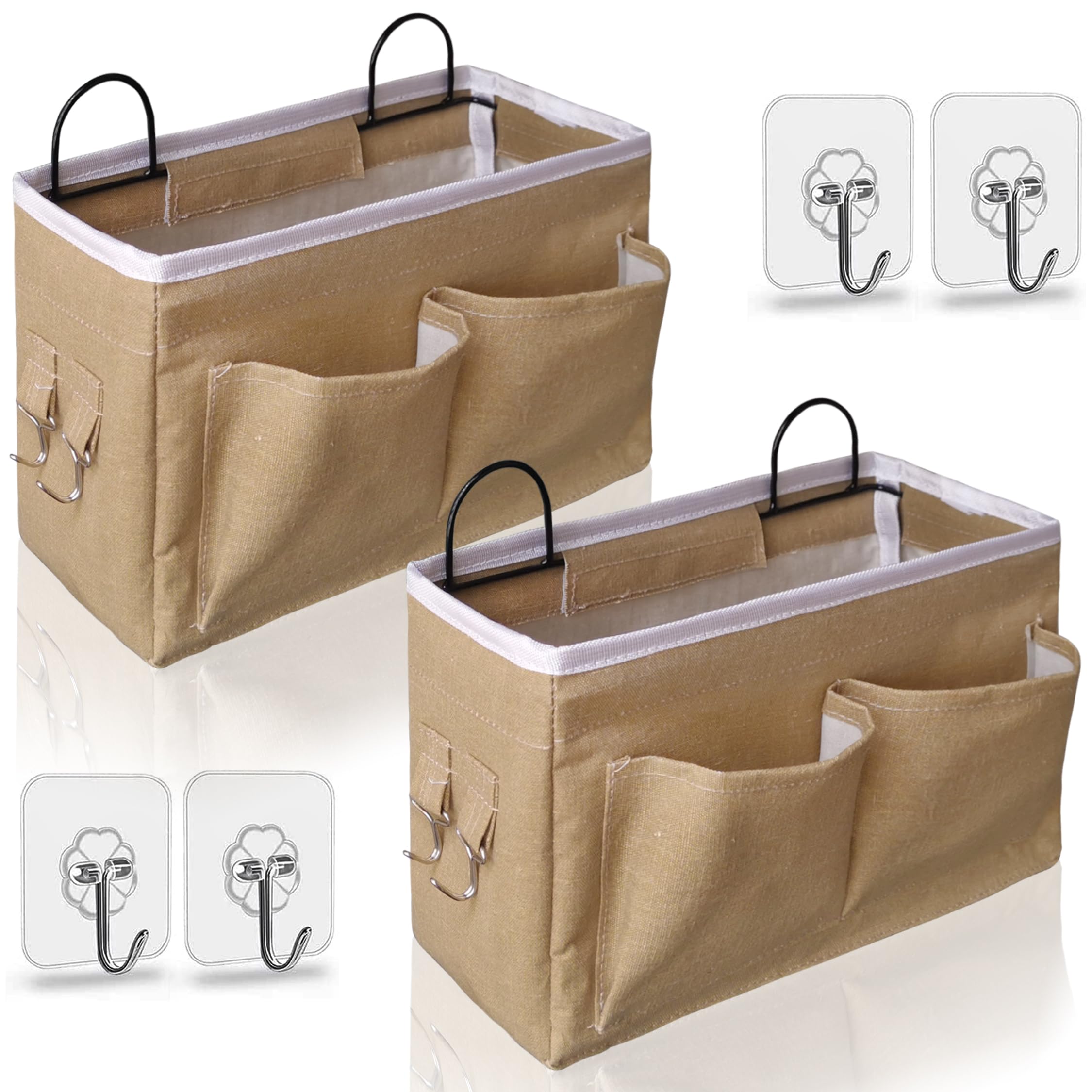 Photo 1 of Kanrichu 2pcs Middle Wall Hanging Organizer Bag, Linen Fabric Door Hanging Storage Basket with Pockets, Waterproof Bin for Kitchen, Bedroom, Office, RV Camper (Khaki)