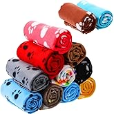 Tegeme 12 Pieces Fleece Blankets for Pets Dog Puppy Paw Print Cat Bedding Cover Blanket for Small Animals Pig Cage Liner Sleep Mat Pad Kitten Soft Warm(Cute Style,28 x 24 Inches)