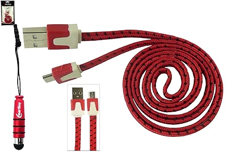 Emartbuy® Geflochtene flache Duo Pack für Siswoo R8 Monster/i7 Cooper - Rot Mini Metallic Eingabestift + Geflochten Rot/Schwa