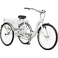 Schwinn Meridian Adult Tricycle Bike, Three Wheel Beach Cruiser, 24 & 26-Inch Wheels, Low Step-Through Aluminum Frame, Adjustable Handlebars, Large Cruiser Seat, Rear Folding Basket