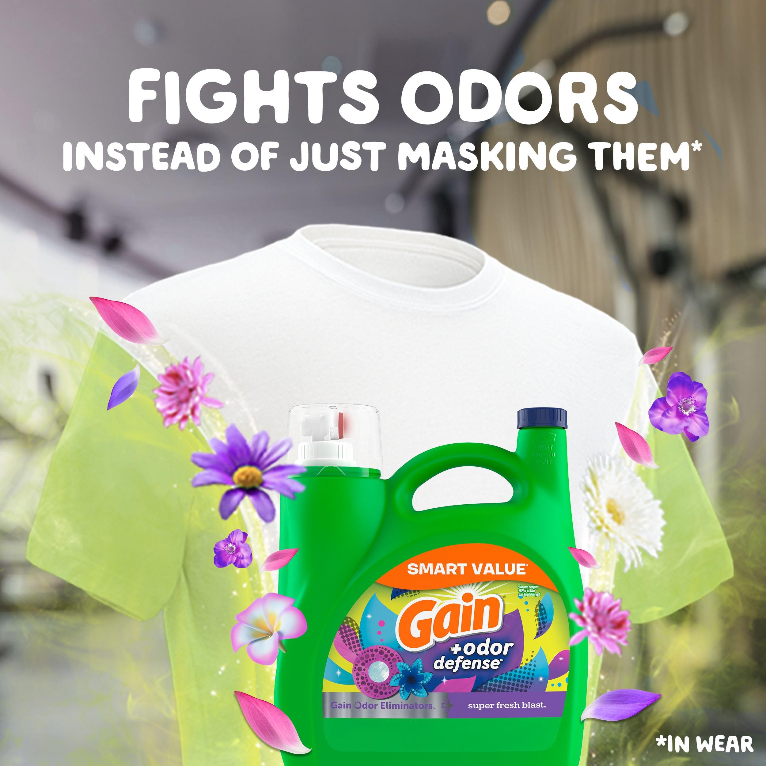 Gain + Odor Defense Liquid Laundry Detergent, Super Fresh Blast Scent, 107 Loads, HE Compatible