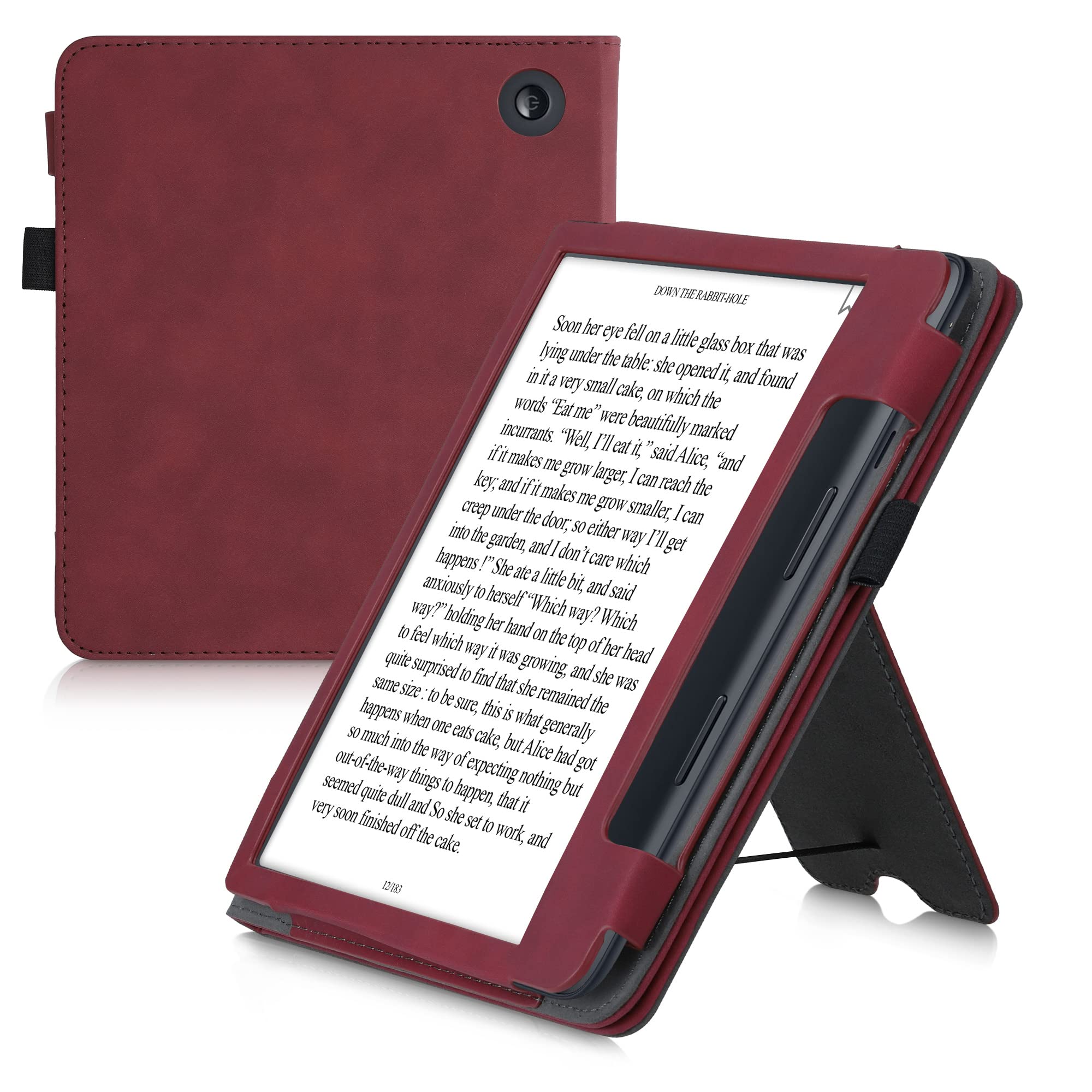 kwmobile Case Compatible with Kobo Sage - Cover Faux Nubuck Leather e-Reader Flip Case - Dark Red