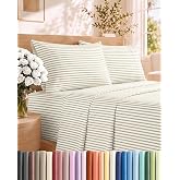 King Size 4 Piece Sheet Set - Breathable &amp; Cooling Sheets - Beige Stripes | Hotel Luxury Bed Sheets for Women &amp; Men, Deep Pockets, Easy-Fit, Extra Soft and Wrinkle Free Sheets, Oeko-Tex Bed Sheet Set