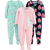 Simple Joys by Carter's Baby and Toddler Girls' 3 Pack Loose Fit Polyester Jersey Footed Pajamas