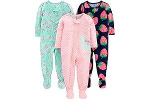 Simple Joys by Carter's Baby and Toddler Girls' 3 Pack Loose Fit Polyester Jersey Footed Pajamas