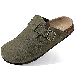 KIDMI Women's Genuine Suede Clogs Cork Footbed