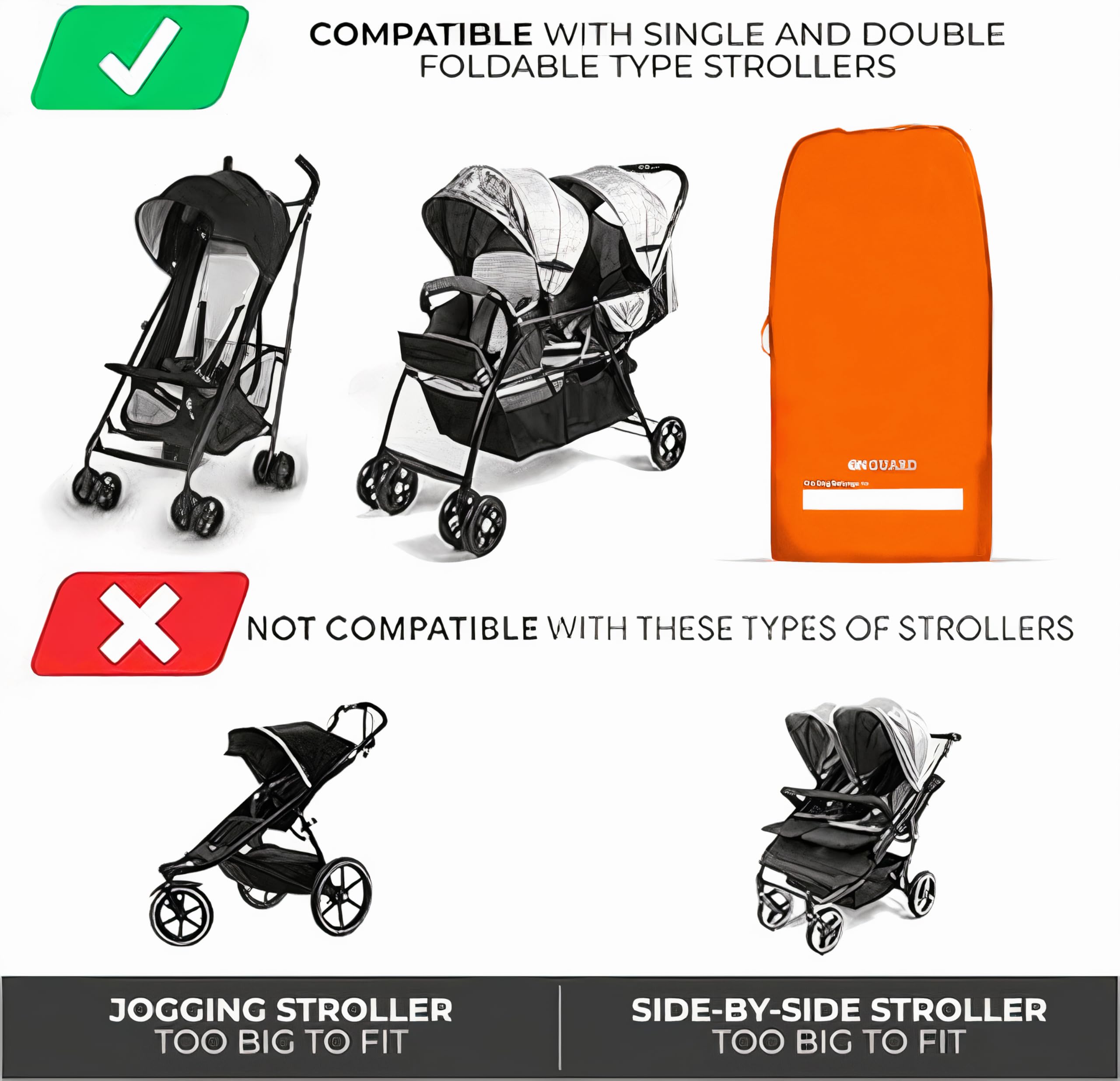 ONGUARD Waterproof Single and Double Stroller Bag for Airplane - Travel Stroller Cover for Air Travel and Storage - Gate Check Bag Backpack- Baby Airplane Essentials - Orange