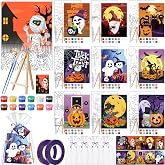 Dispowreath 10 Sets Halloween Canvas Paint Kit 8x10 Pumpkin Pre Drawn Panel | Halloween Sip and Paint Kit, Pre Drawn Outline Canvas with Wood Easels, Acrylic Paints, Beginner Friendly DIY Project