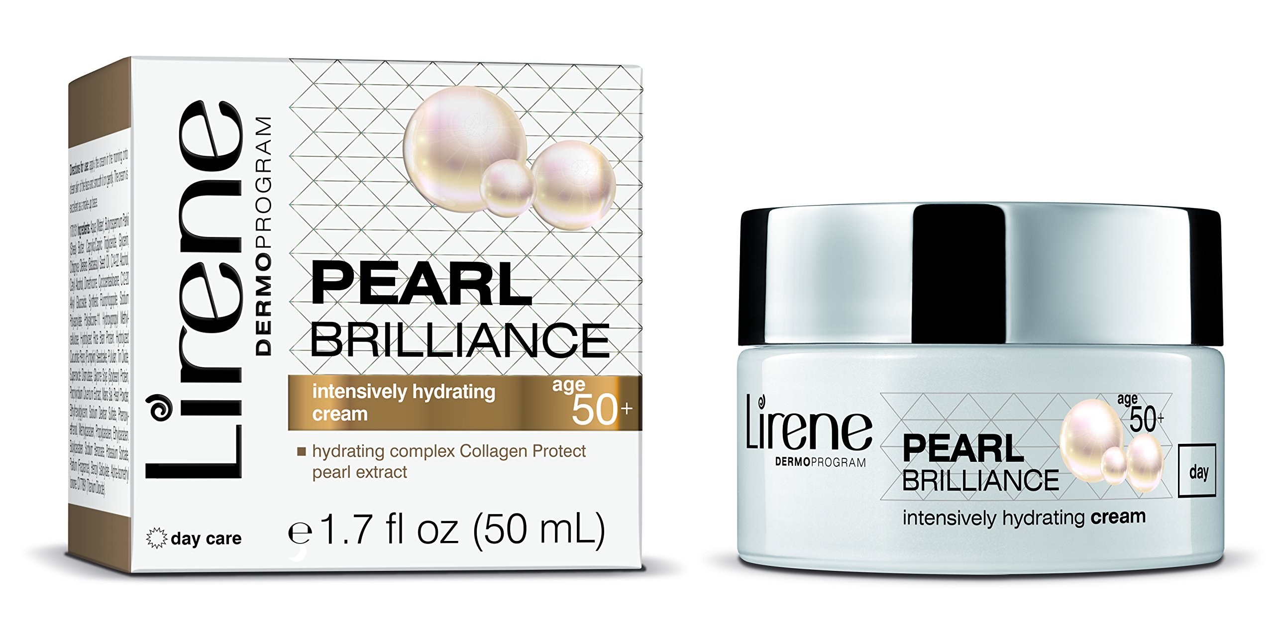 Intensively Hydrating Moisturizer Day Cream by Lirene - Collagen Booster Hydrating Complex - with Pearl Extract, Shea Butter and UV Protection for 50+ Women - 50 ml