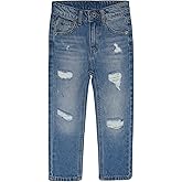 KIDSCOOL SPACE Little Girls Jeans,Elastic Band Inside Ripped Holes Denim Pants