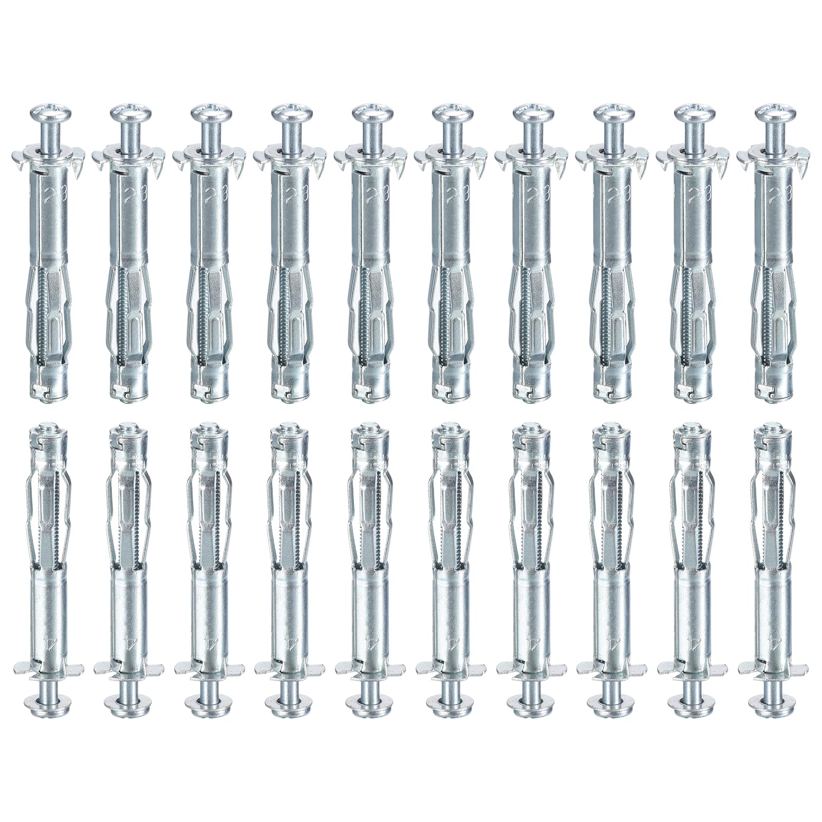 DTGN M4x46mm Hollow Wall Anchors - 20 Pack - Good for Hollow Wall Plaster Walls - Carbon Steel Hollow Drywall Anchors Screws, Silver