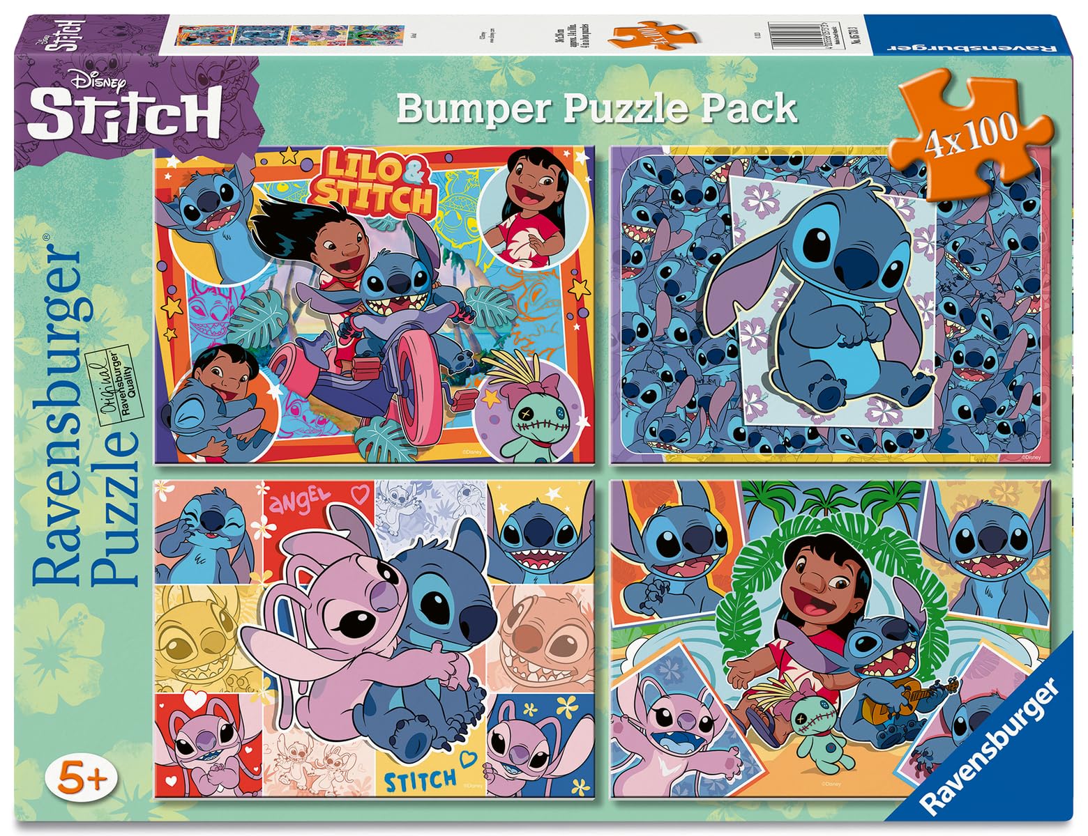 Photo 1 of Ravensburger Disney Stitch Bumper Pack 4x100 Piece Jigsaw Puzzle for Kids - Every Piece is Unique, Pieces Fit Together Perfectly
