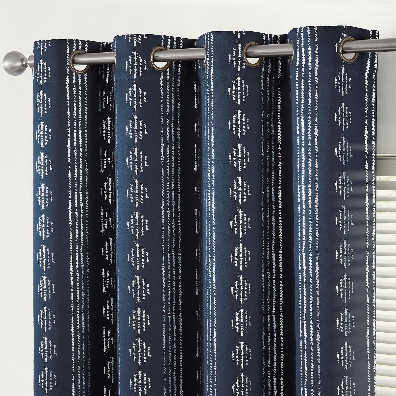 COLLACT Blue Striped Linen Curtains - 84" Length, Light Filtering Farmhouse Style, 2 Panels - View #4