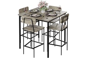 TJYGO Dining Table Set for 4, 5 Piece Kitchen Table with Chairs, Sturdy Industrial Space Saving Dinette Set for Pub, Family Dinners, Apartment, Gray