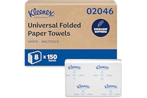 Kleenex Professional Universal Multifold Paper Towels, Bulk (02046), Absorbency Pockets, 9.2" x 9.4" Towel, White (150 Sheets