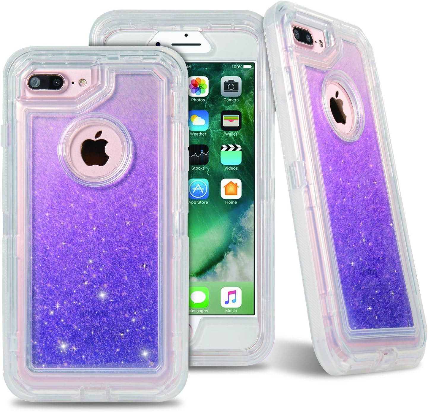 iPhone 8 Plus Case,iPhone 7 Plus Case,[VCOSI] Clear with Pattern Design Shockproof Case for iPhone 7 Plus/iPhone 8 Plus 5.5 inch Heavy Duty Protective Case (Purple)