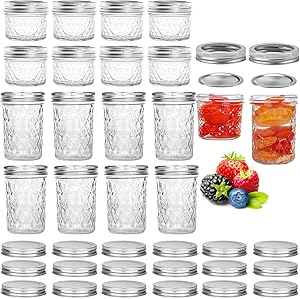 16 Pack Mason Jars,Canning Jars, Jelly Jars With Regular Lids, Ideal for Jam, Honey, Baby Foods,Pickling, Preserving, Craft and Dry Food Storage,Spice Jars - 4 OZ x 8, 8 OZ x 8