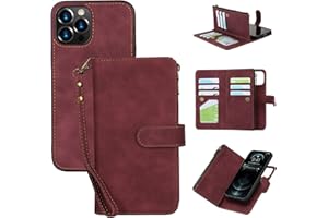 ELTEKER Case for iPhone 12/iPhone 12 Pro Wallet Case,2 in 1 Detachable Flip Wallet Case with Zipper [Premium Leather][6 Card 