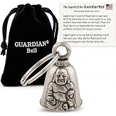 Guardian Bell Religious Good Luck Bell w/Keyring &amp; Black Velvet Gift Bag | Motorcycle Bell | Lead-Free Pewter | Made in USA