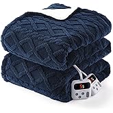 CAROMIO Electric Blanket Queen Size Dual Control - Thick Tufted Sherpa Heated Blanket Queen with 6 Heat Levels and 20 Time Settings, ETL Certified Fast Heating Blanket Queen Size 84"×90", Navy Blue