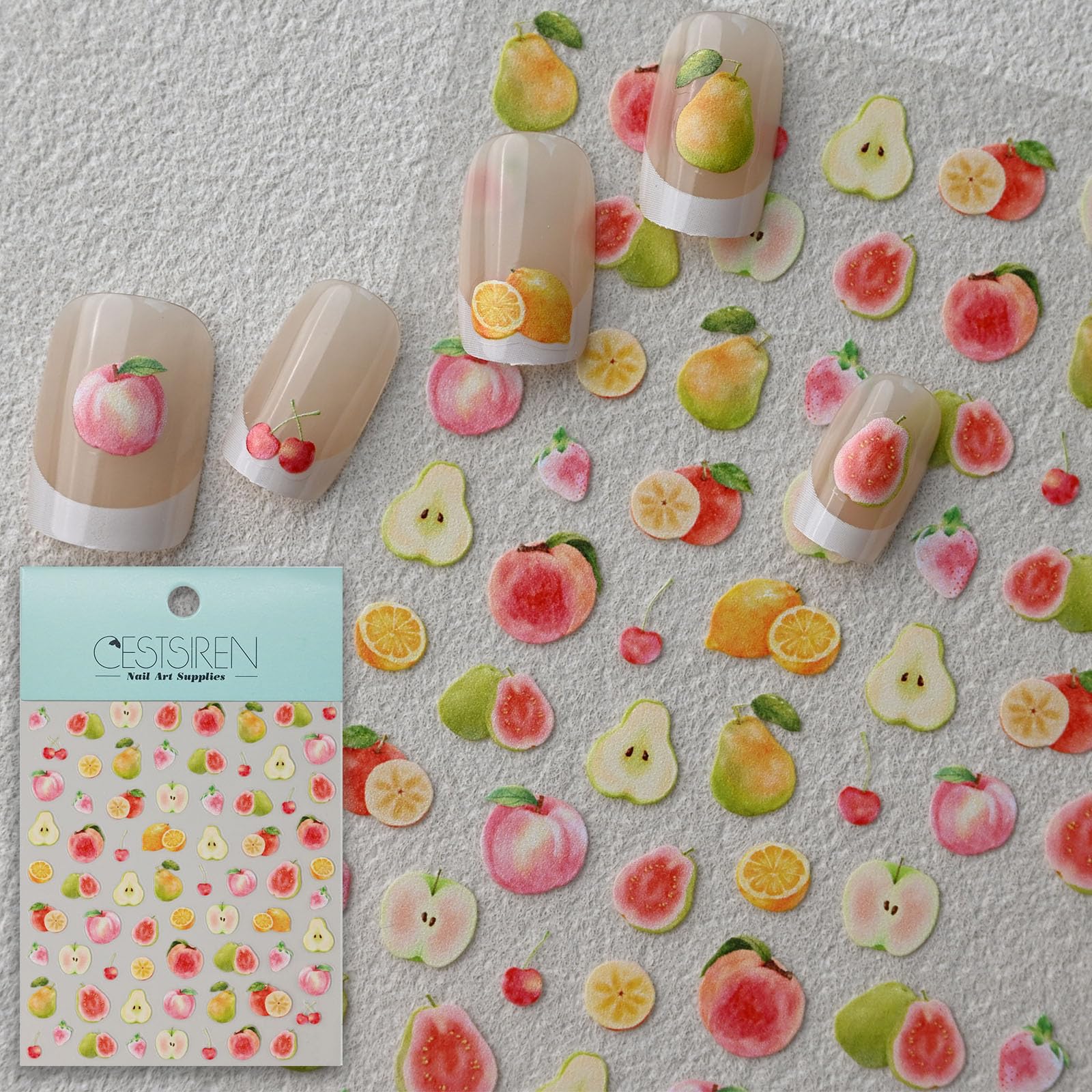 CESTSIREN Cute Fruit Watercolor Nail Stickers, Nail