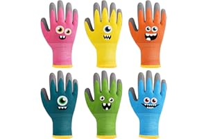 Joottuan 6 Pairs Kids Gardening Gloves Children Work Gloves Rubber Coated Garden Gloves for Kids Toddlers (Medium (Age 6-8))