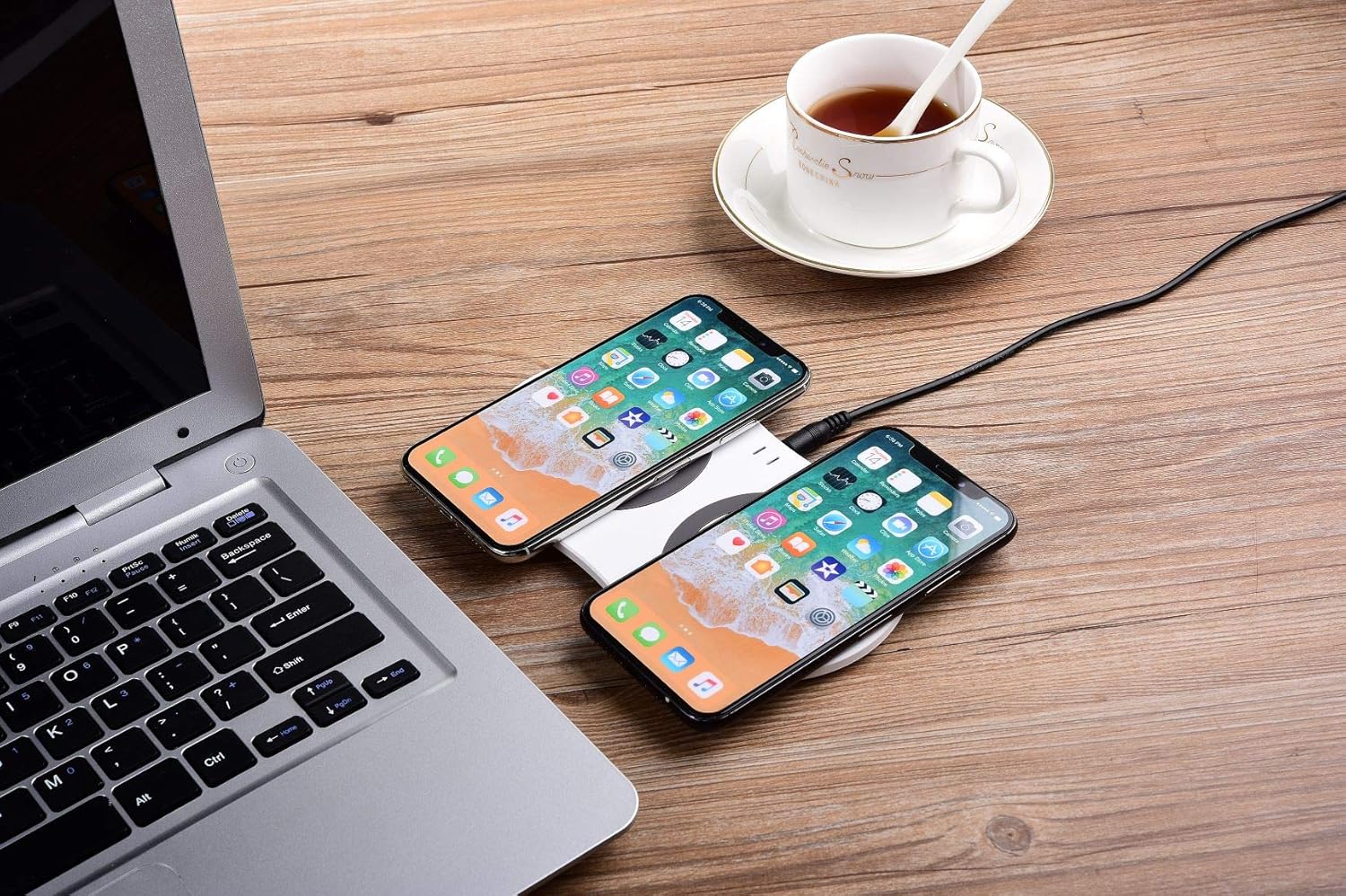Dual Wireless Charger Fast 10 Watts Charging Pad for iPhone and Samsung Galaxy Phone (White)
