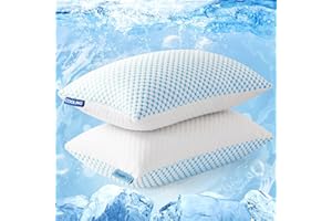 EASELAND Firm Pillow Shredded Memory Foam(Adjustable Loft), Cooling Breathable for Sleeping Queen Size 2 Pack